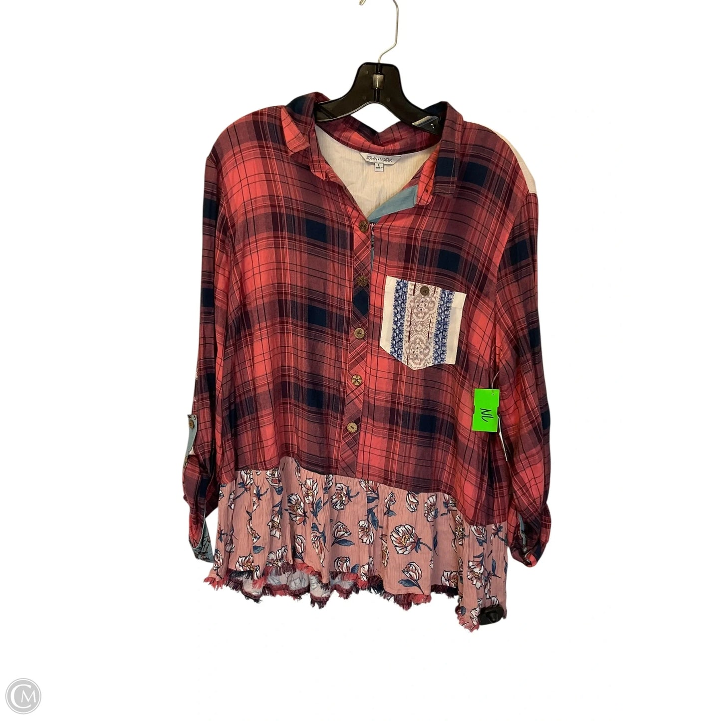 Top Long Sleeve By John Mark In Blue & Pink, Size: L