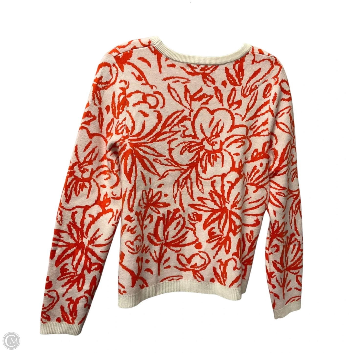 Sweater By Tahari In Orange & White, Size: L