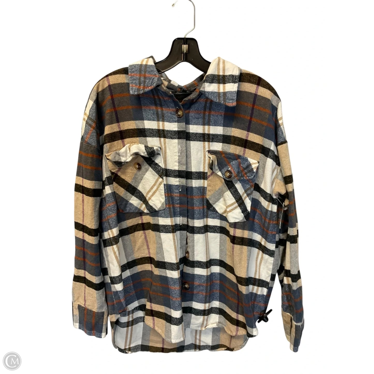 Jacket Shirt By Blu Pepper In Plaid Pattern, Size: L
