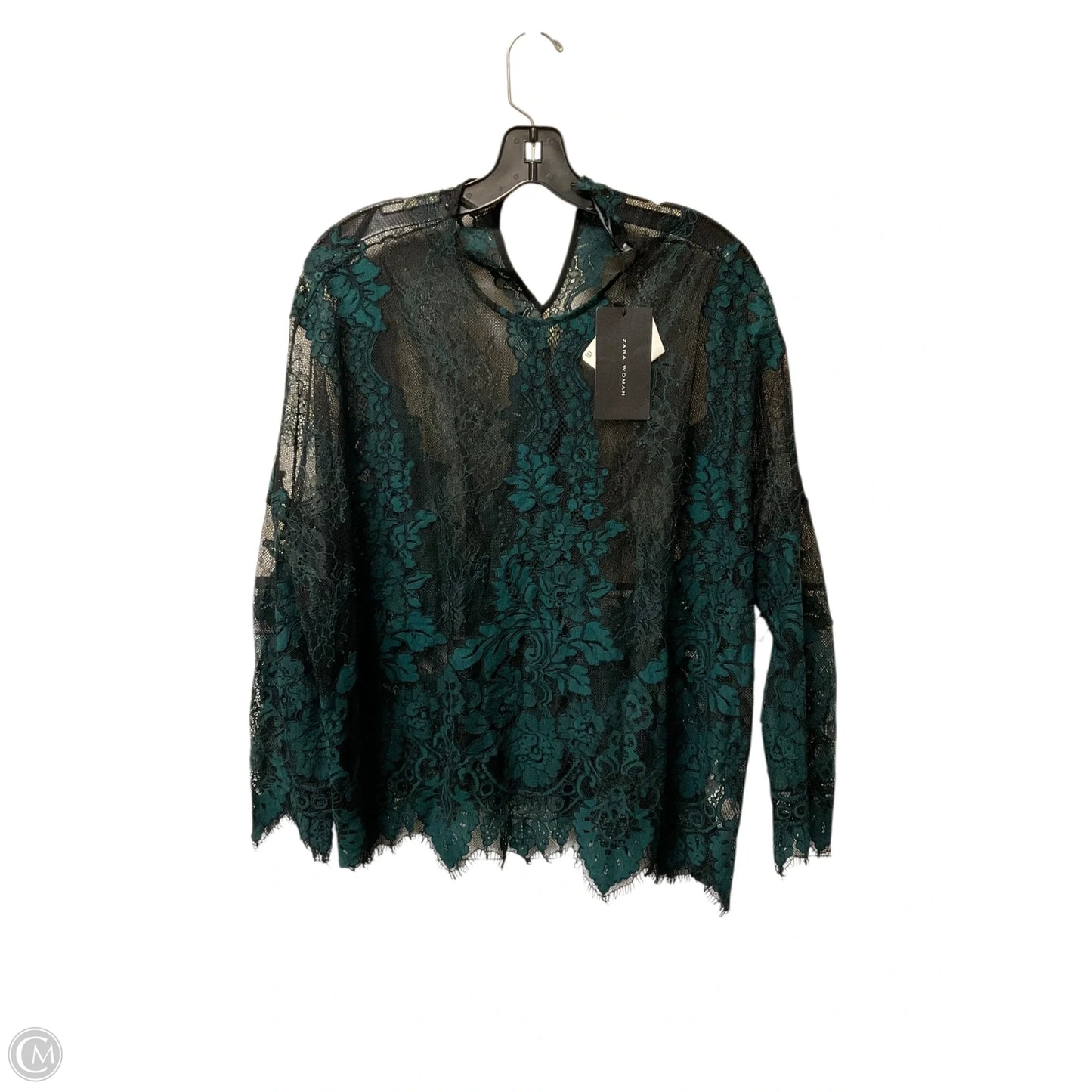 Top Long Sleeve By Zara In Black & Green, Size: M