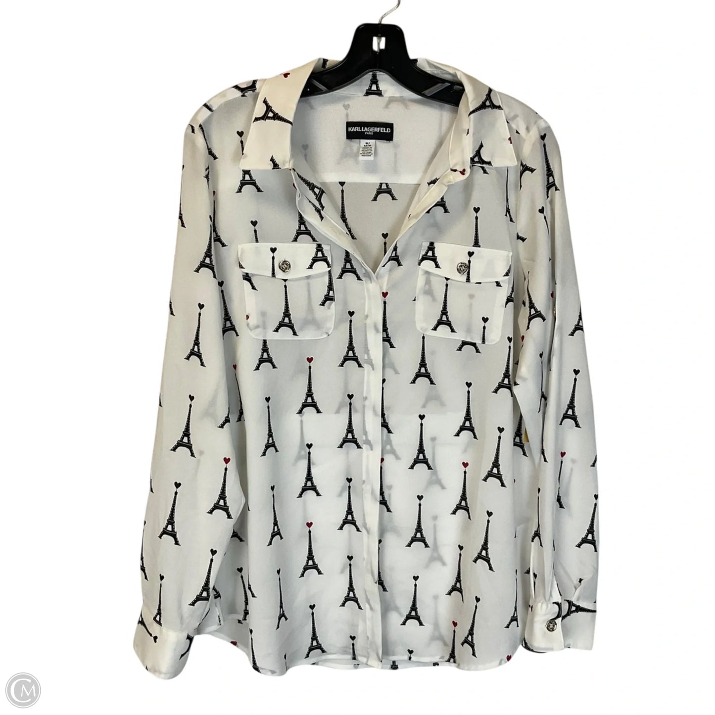 Top Long Sleeve Designer By Karl Lagerfeld In White, Size: M