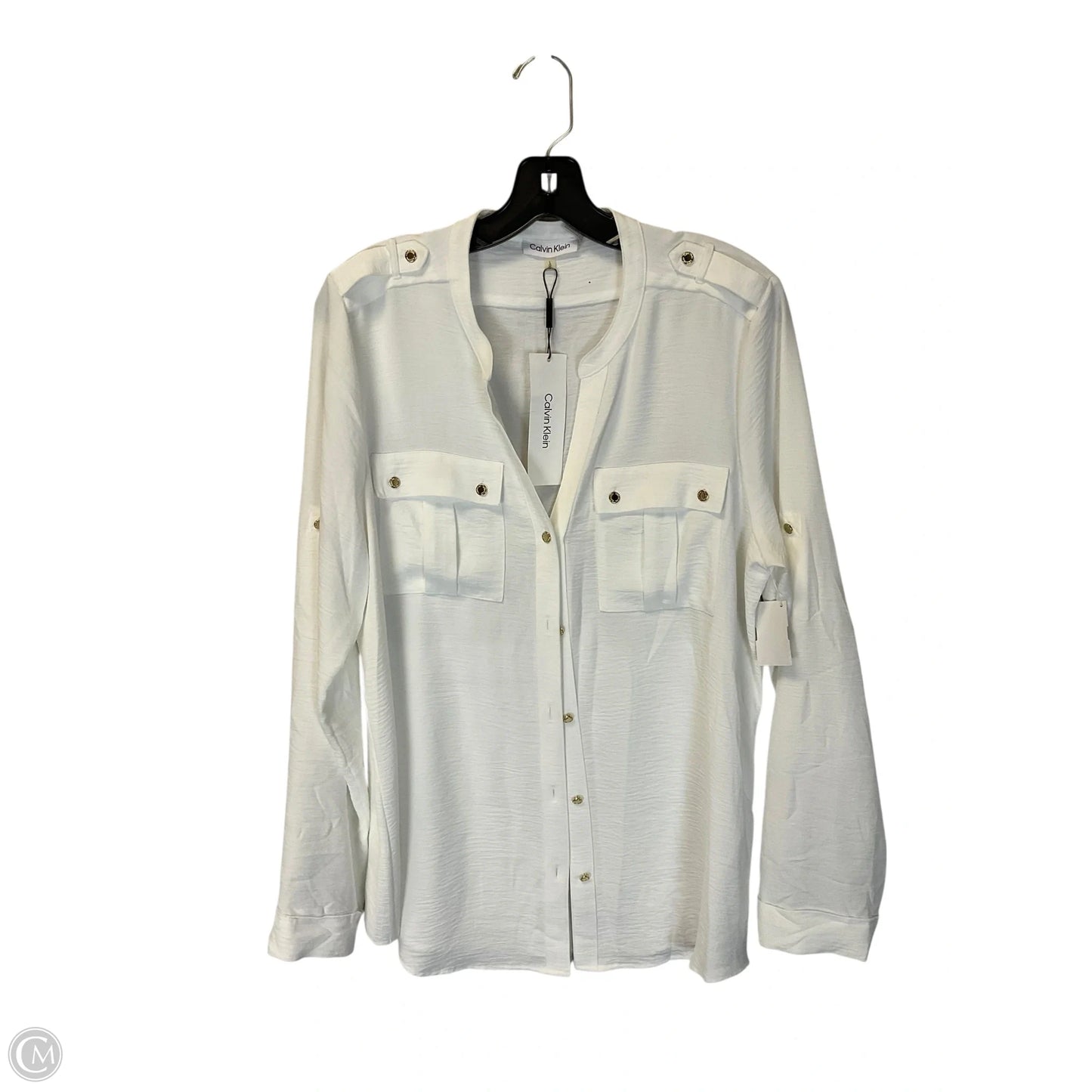 Top Long Sleeve By Calvin Klein In White, Size: L