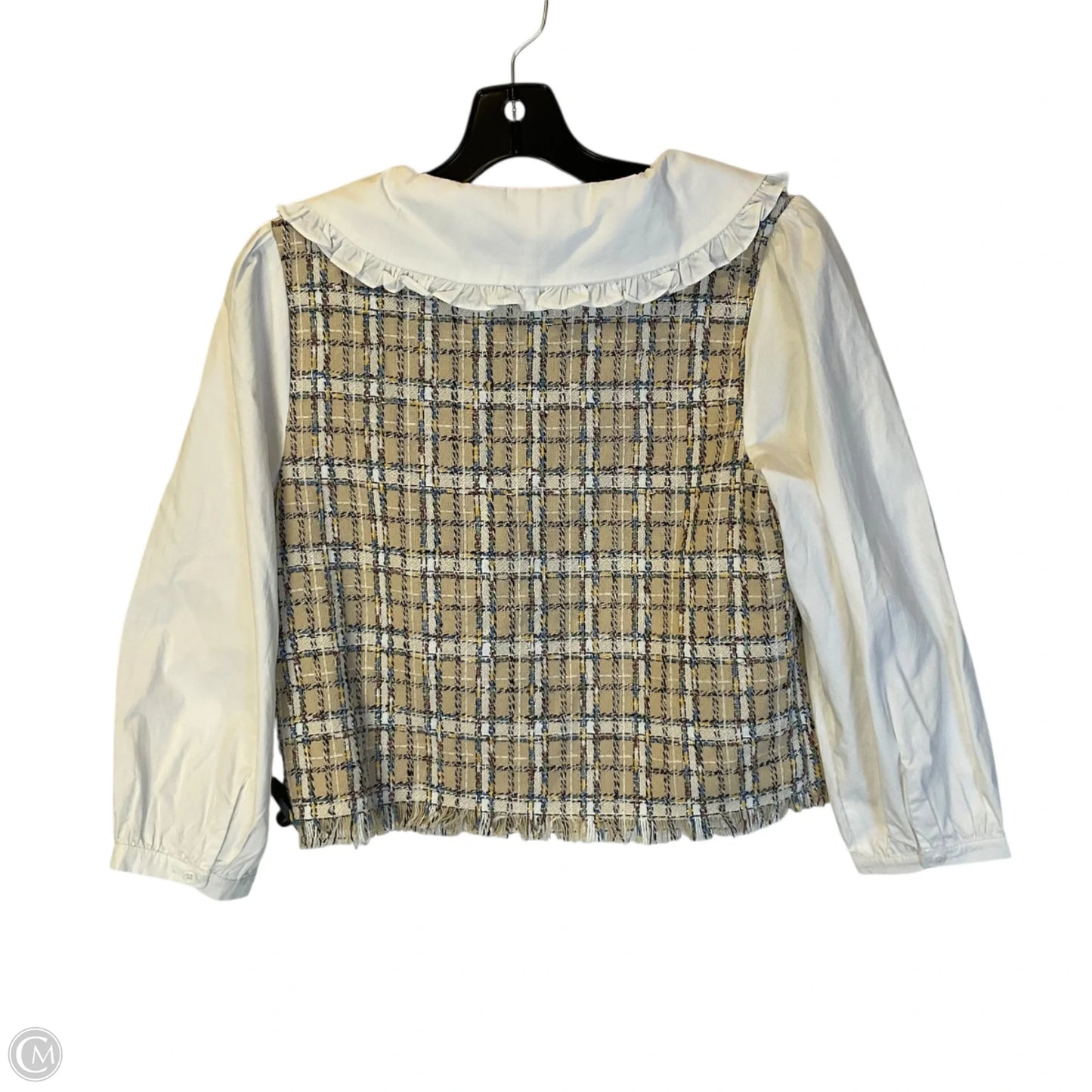 Top Long Sleeve By English Factory In Tan & White, Size: S