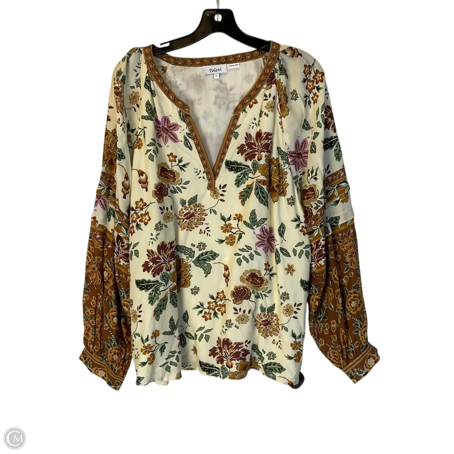 Top Long Sleeve By Tolani In Tan, Size: L
