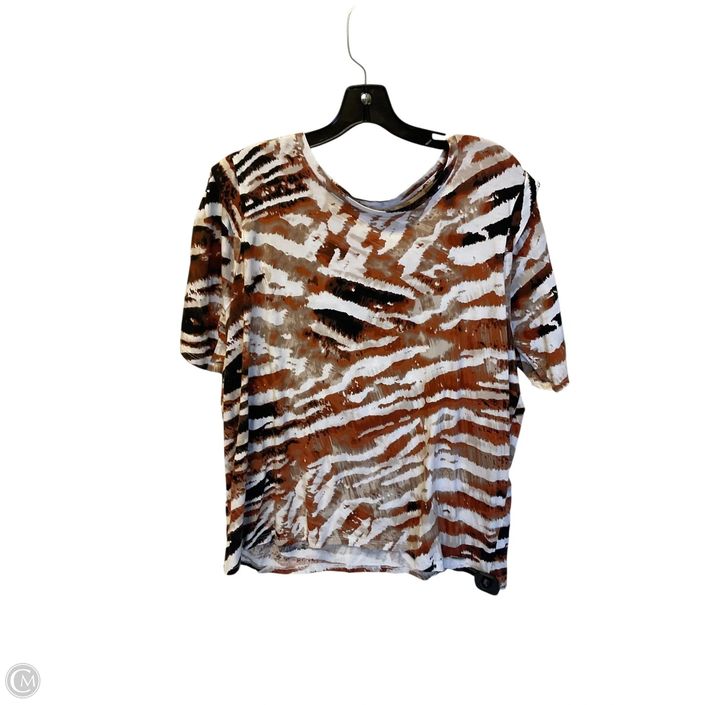 Top Short Sleeve By Calvin Klein In Brown & Orange