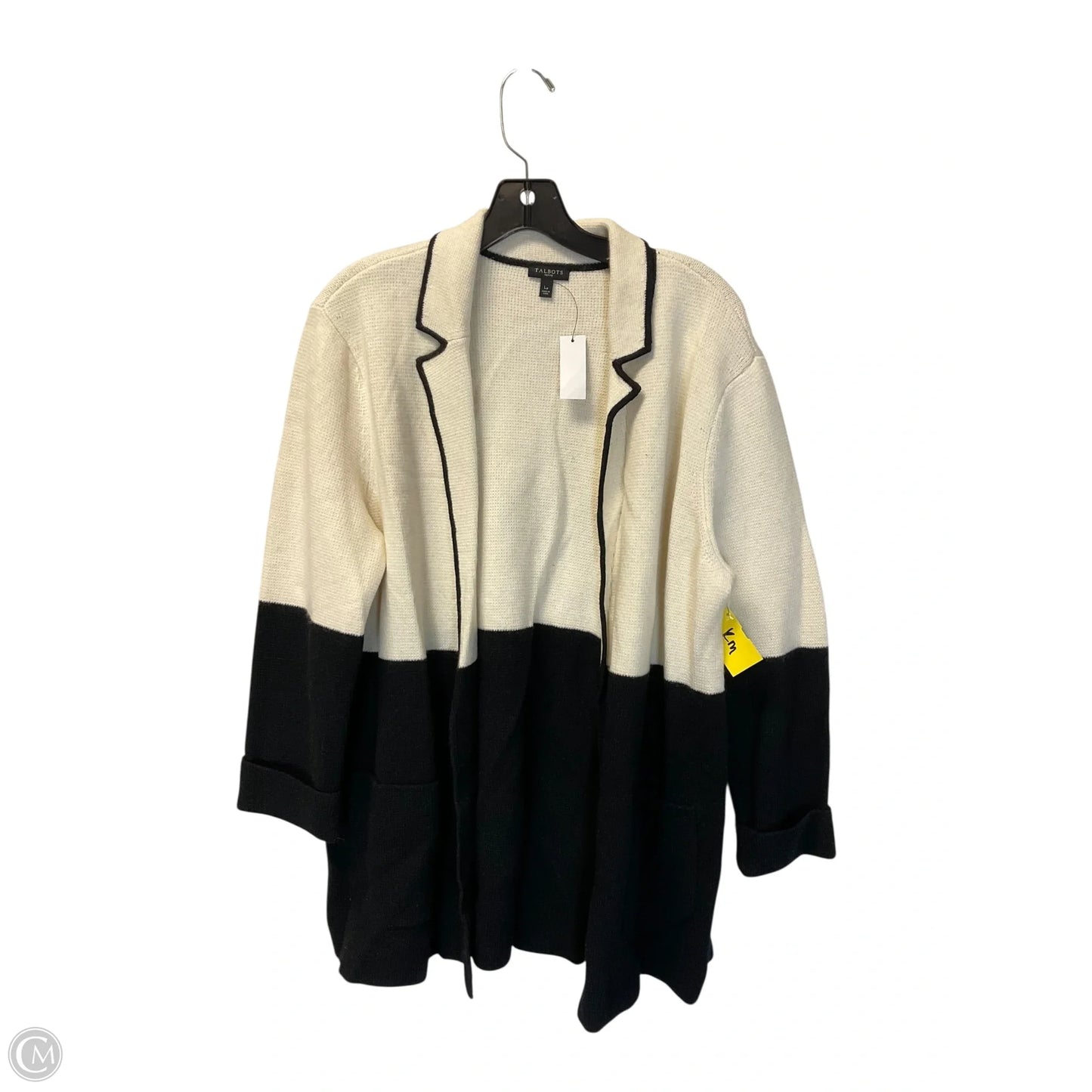 Sweater Cardigan By Talbots In Black & Cream, Size: L