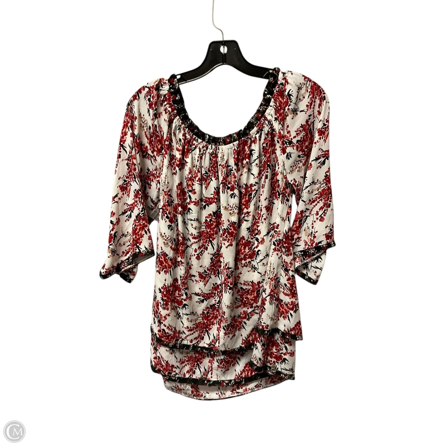 Top 3/4 Sleeve By White House Black Market In Red & White, Size: M