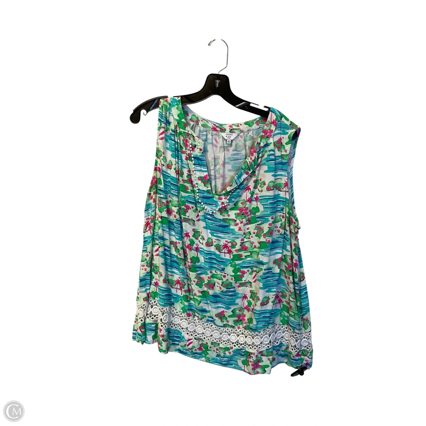 Top Sleeveless By Crown And Ivy In Blue & Green, Size: 1x