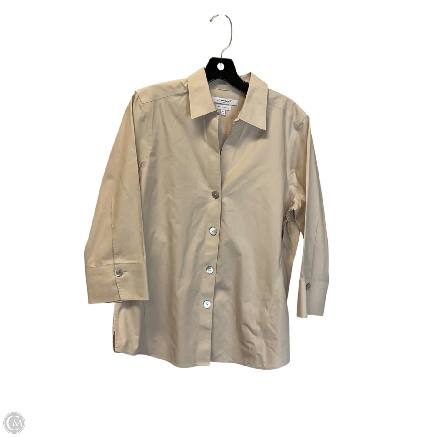 Top Long Sleeve By Foxcroft In Beige, Size: L