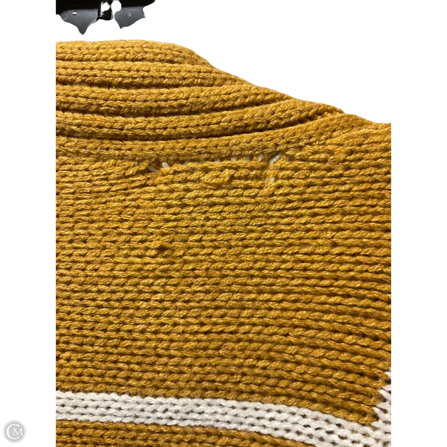 Sweater Cardigan By Cato In White & Yellow, Size: 2x