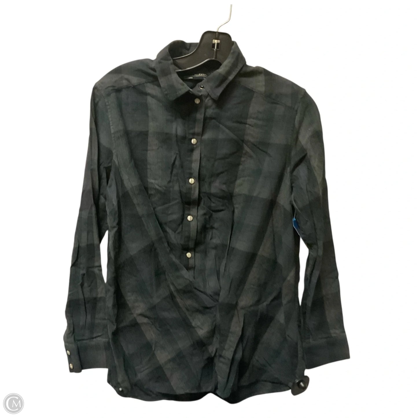 Top Long Sleeve Designer By All Saints In Plaid Pattern, Size: 4