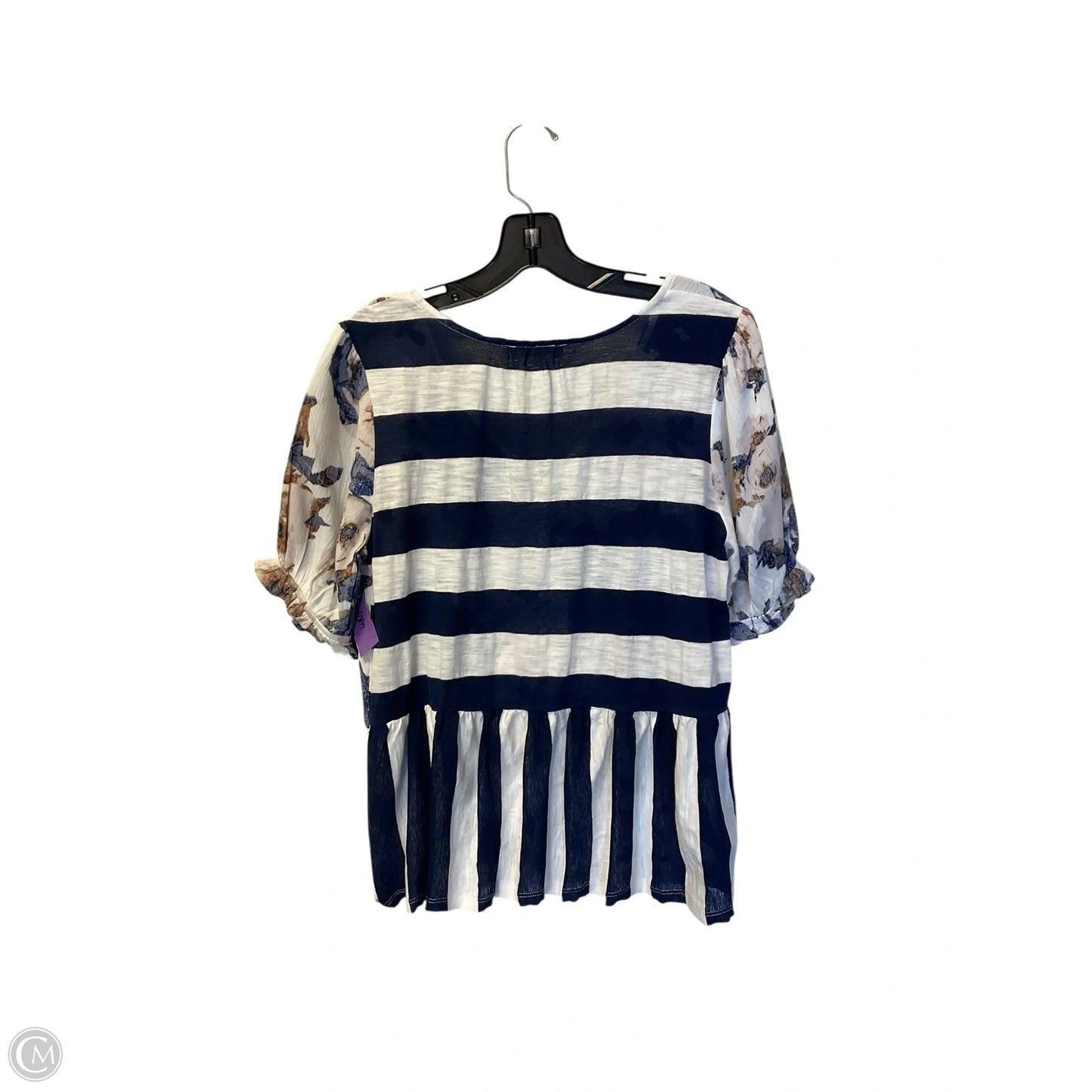 Top Short Sleeve By Mystree In Blue & Cream, Size: S