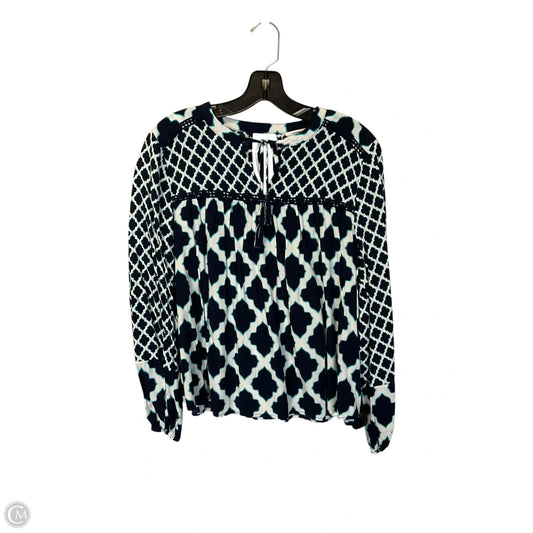 Top Long Sleeve By Crown And Ivy In Blue & White, Size: M
