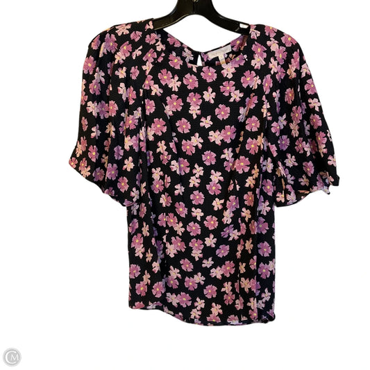 Top Short Sleeve By Rebecca Taylor In Black & Pink, Size: S