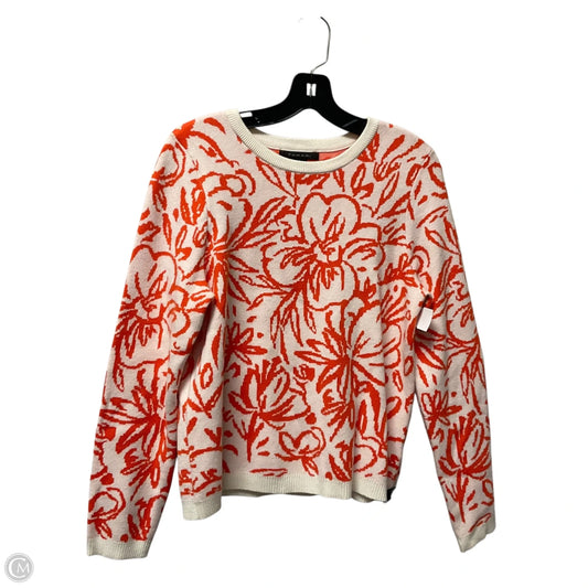Sweater By Tahari In Orange & White, Size: L