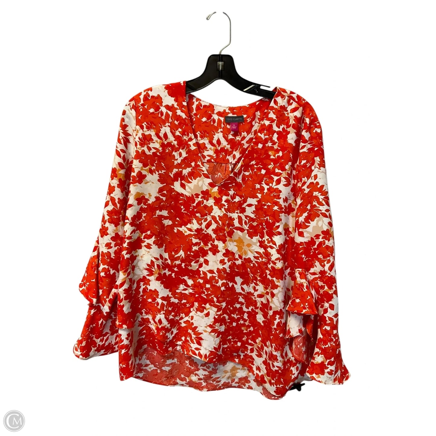 Top Long Sleeve By Vince Camuto In Orange & White, Size: Xl