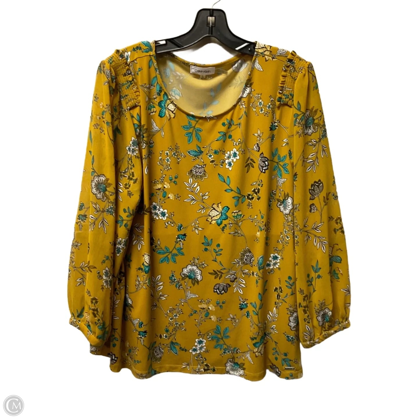 Top Long Sleeve By Calvin Klein In Yellow, Size: Xl