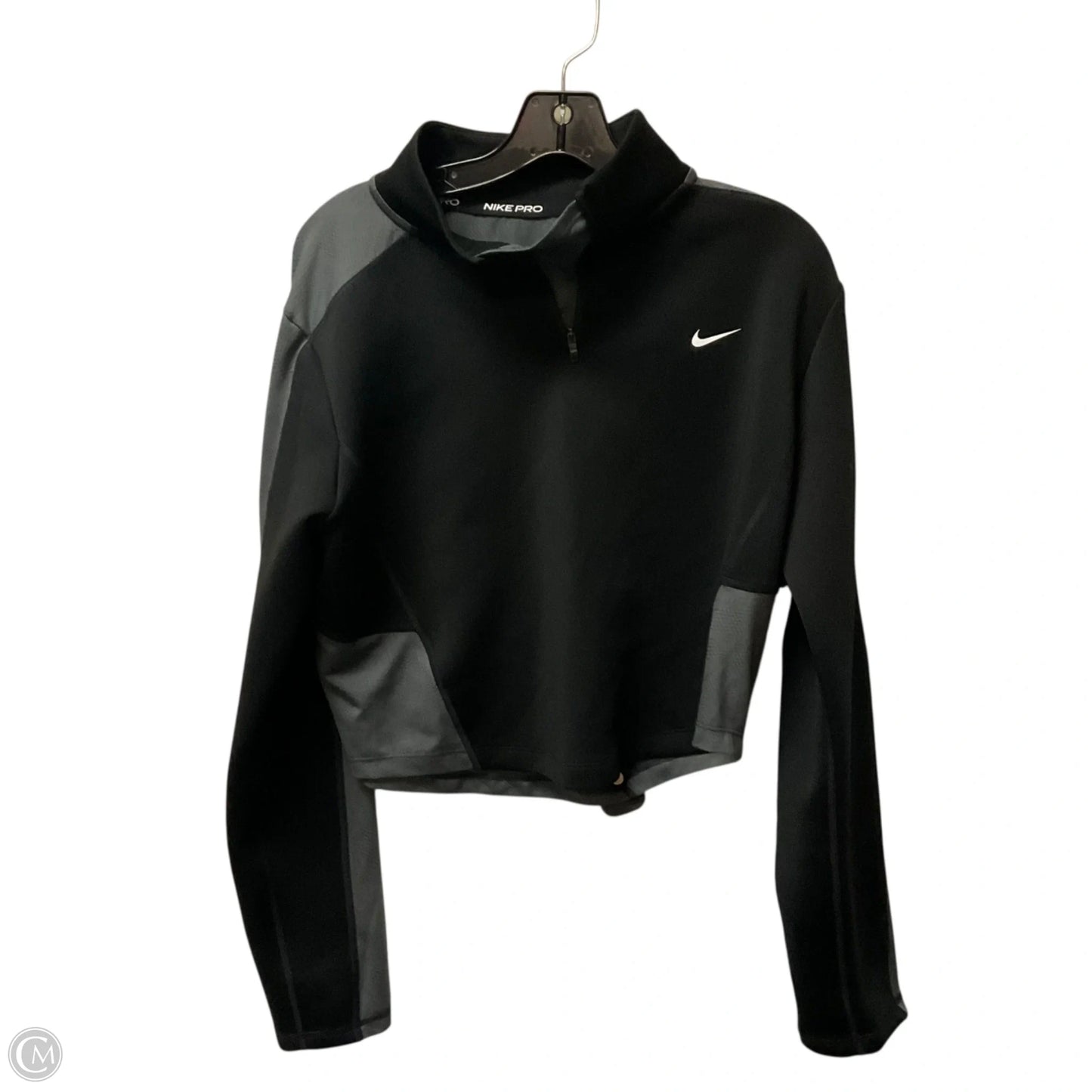 Athletic Top Long Sleeve Collar By Nike Apparel In Black & Grey, Size: L