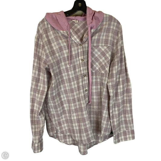 Jacket Shirt By Hem & Thread In Cream & Pink, Size: L