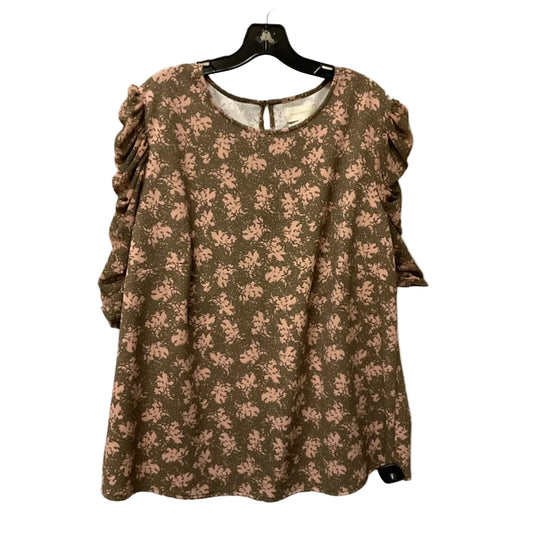 Top Short Sleeve By Melloday In Brown & Pink, Size: 2x