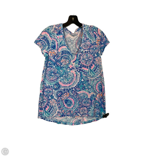 Top Short Sleeve Designer By Lilly Pulitzer In Blue & Pink, Size: Xs