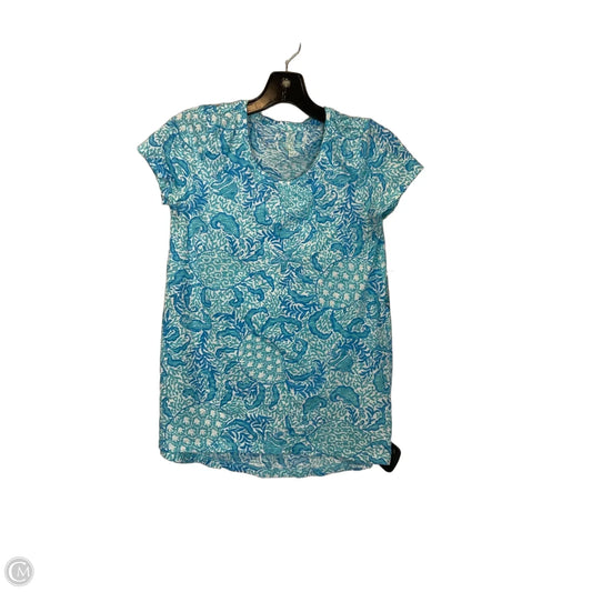Top Short Sleeve Designer By Lilly Pulitzer In Blue & White, Size: Xxs