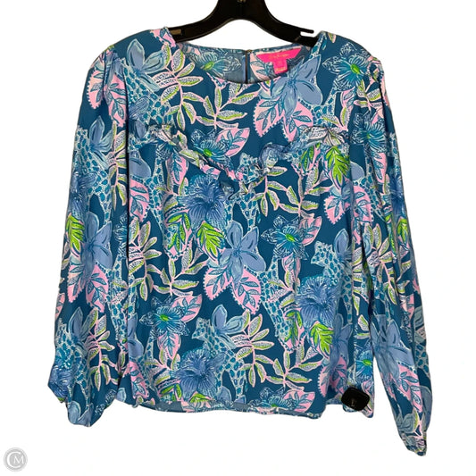 Top Long Sleeve Designer By Lilly Pulitzer In Blue & Pink, Size: L