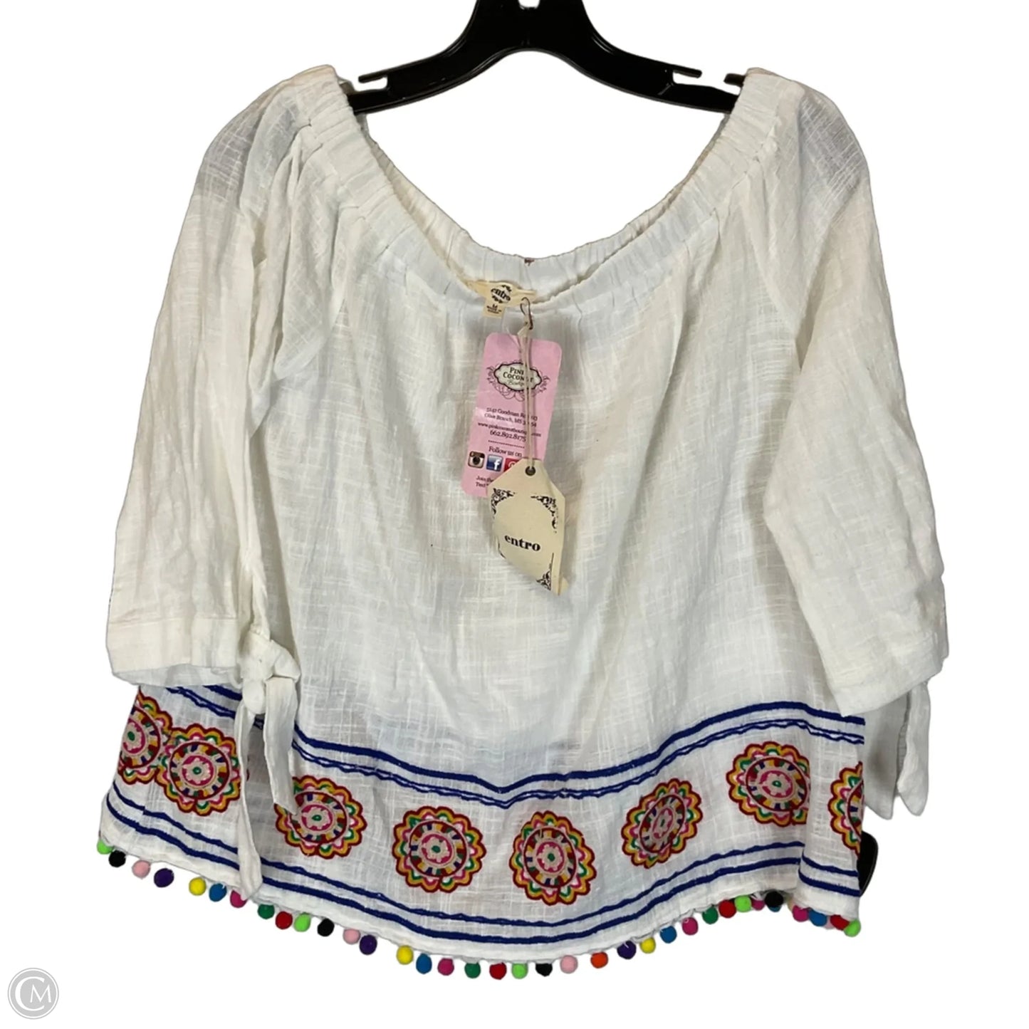 Top 3/4 Sleeve By Entro In White, Size: M