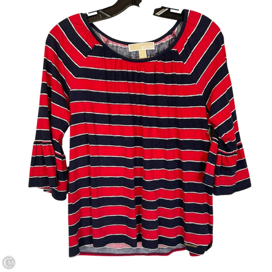 Top 3/4 Sleeve By Michael By Michael Kors In Blue & Red, Size: S
