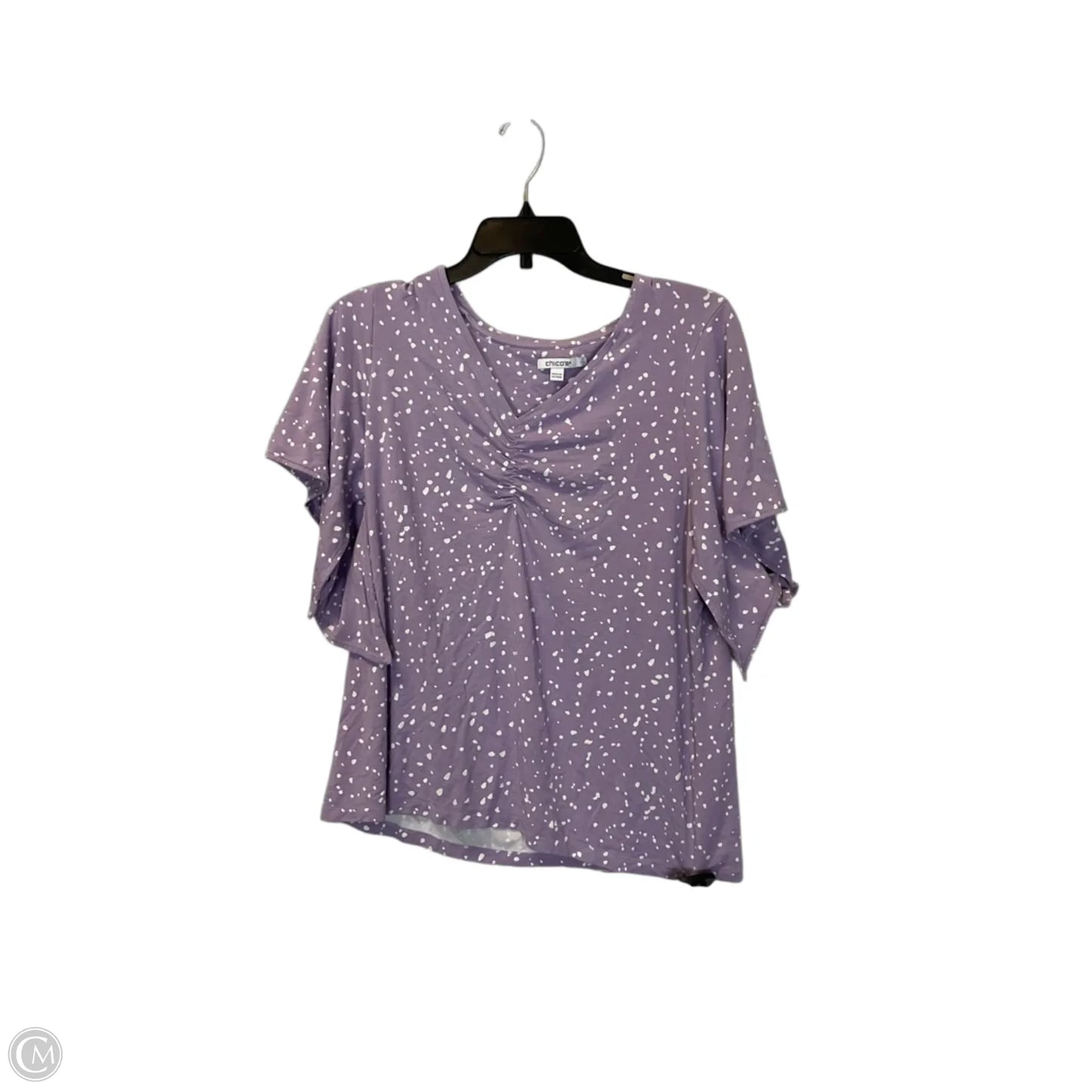 Top Short Sleeve By Chicos In Purple & White, Size: L