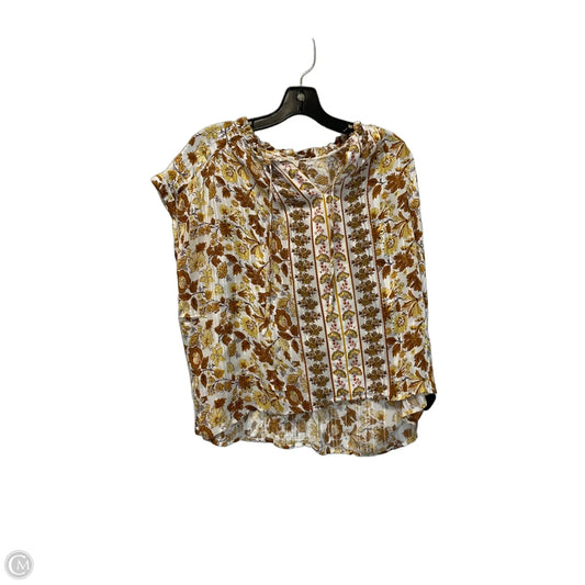 Top Short Sleeve By Loft In White & Yellow, Size: M