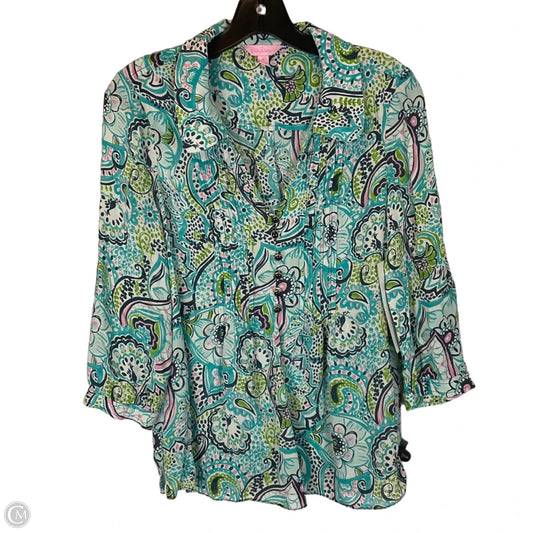 Top Long Sleeve Designer By Lilly Pulitzer In Blue & Green, Size: 4