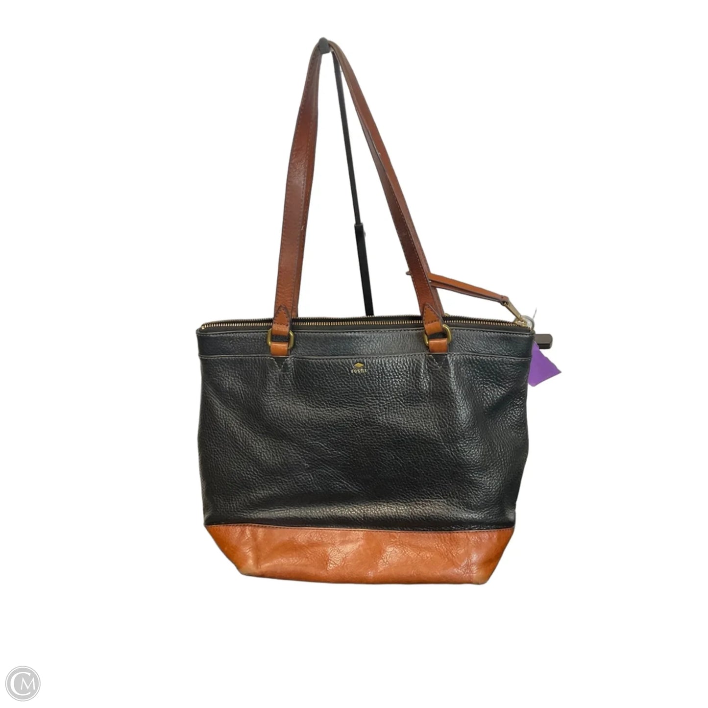 Handbag Leather By Fossil, Size: Medium