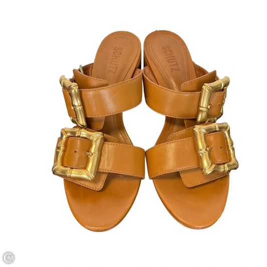 Sandals Heels Block By Clothes Mentor In Brown, Size: 8