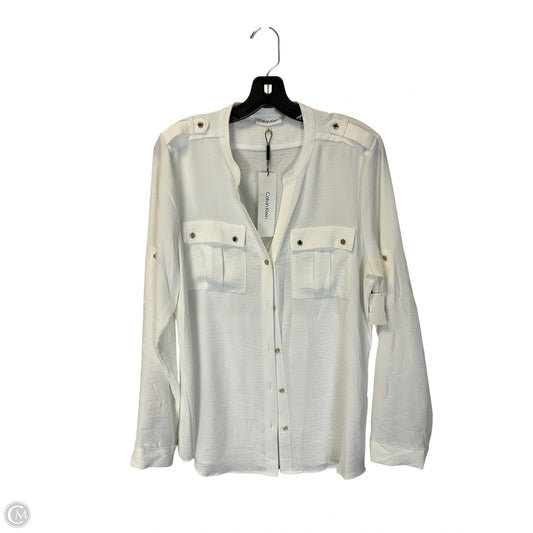 Top Long Sleeve By Calvin Klein In White, Size: L