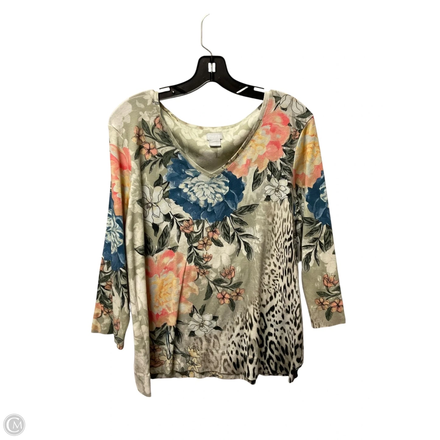 Top Long Sleeve Basic By Chicos In Floral Print, Size: L