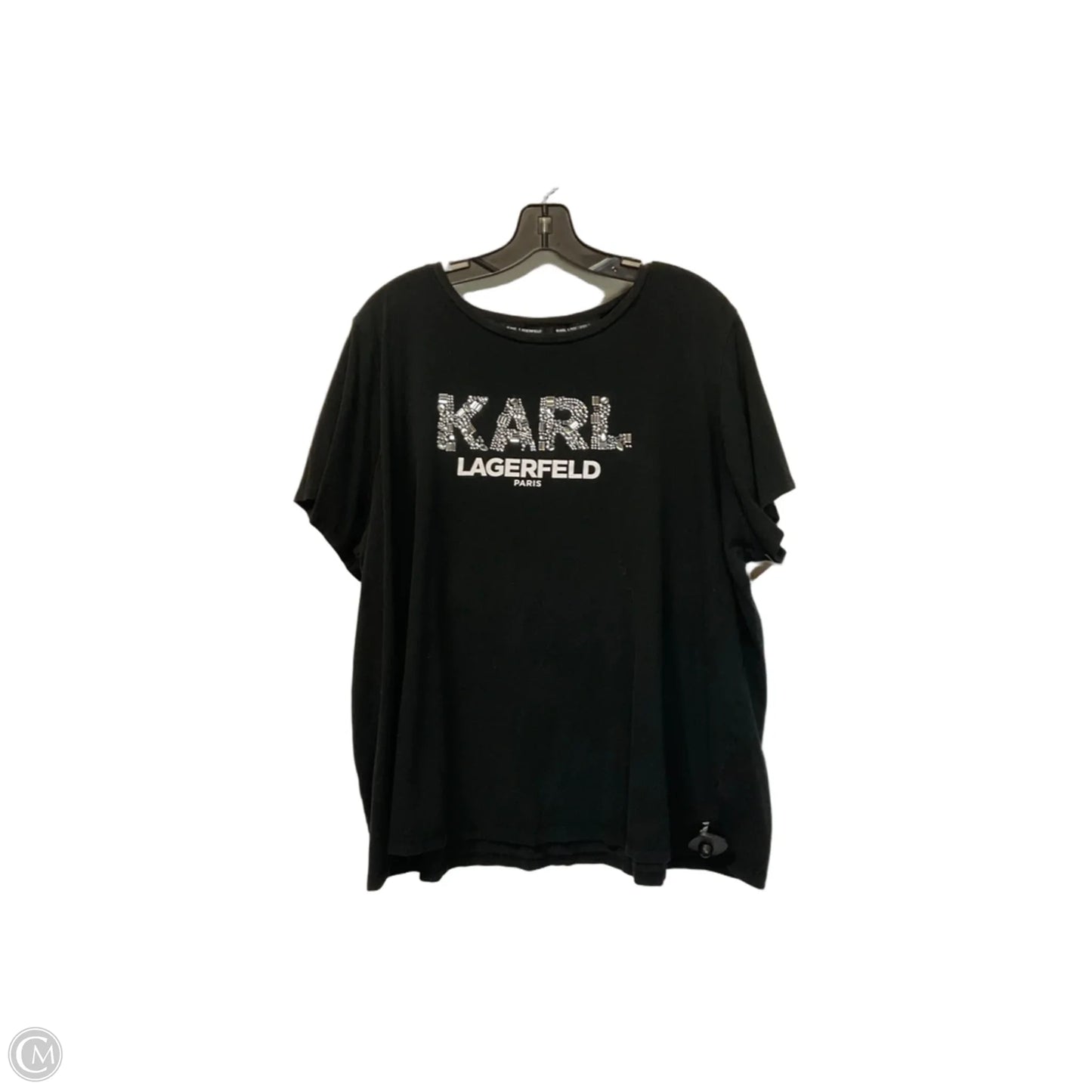 Top Short Sleeve Designer By Karl Lagerfeld In Black, Size: 2x