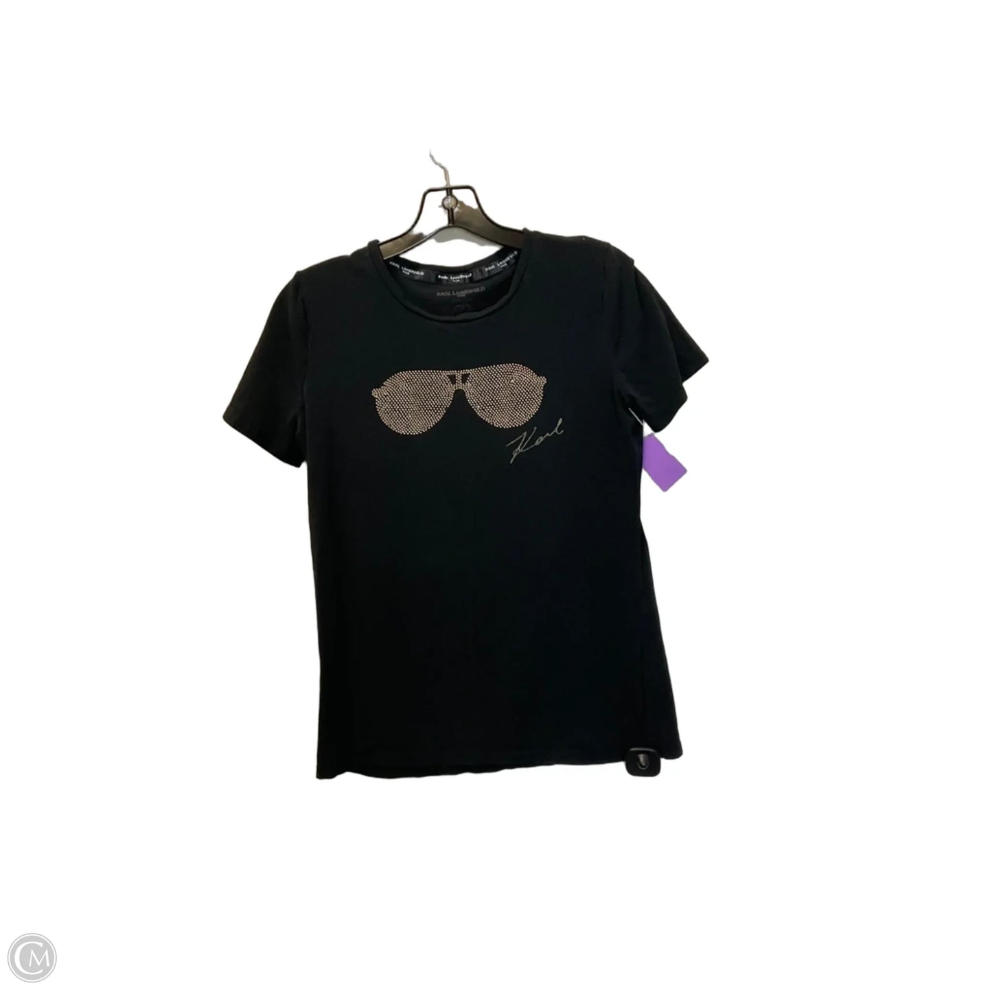 Top Short Sleeve Designer By Karl Lagerfeld In Black, Size: Xs
