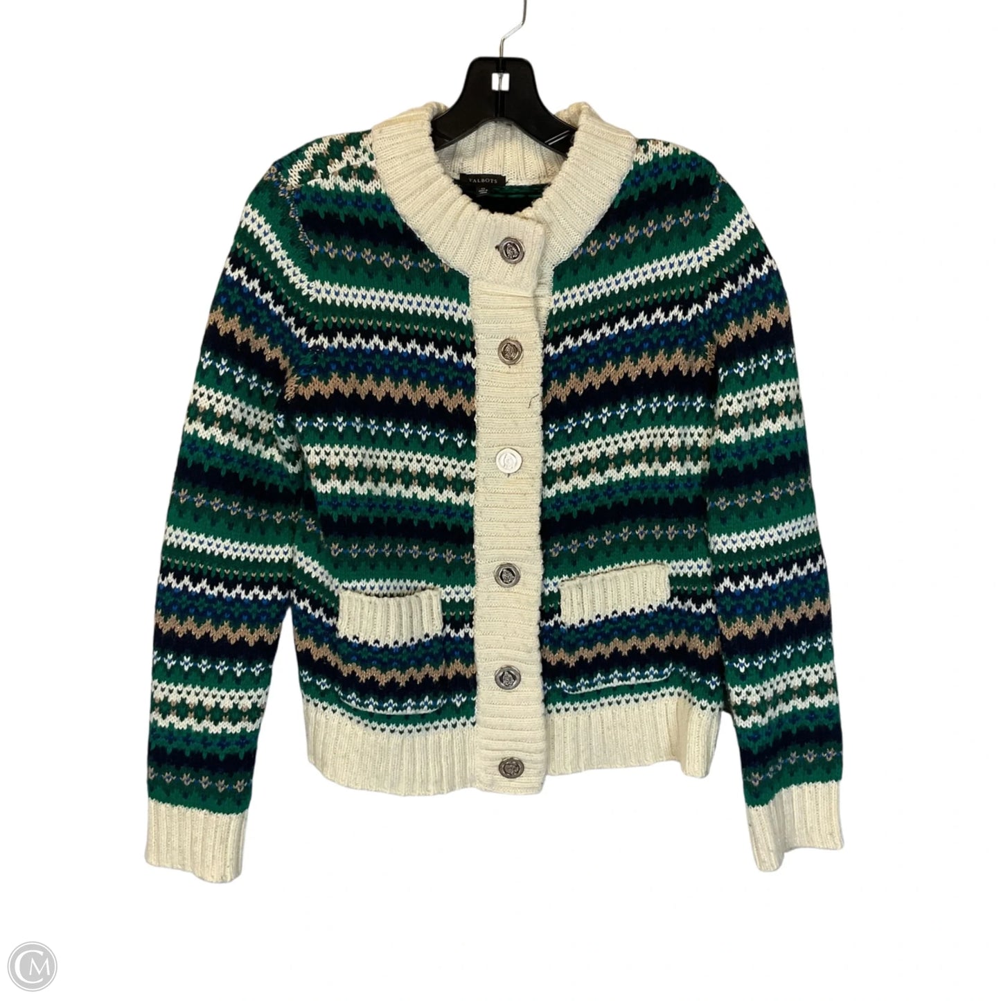 Sweater Cardigan By Talbots In Cream & Green, Size: Xs