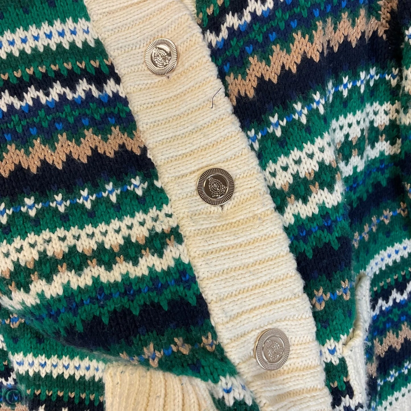 Sweater Cardigan By Talbots In Cream & Green, Size: Xs
