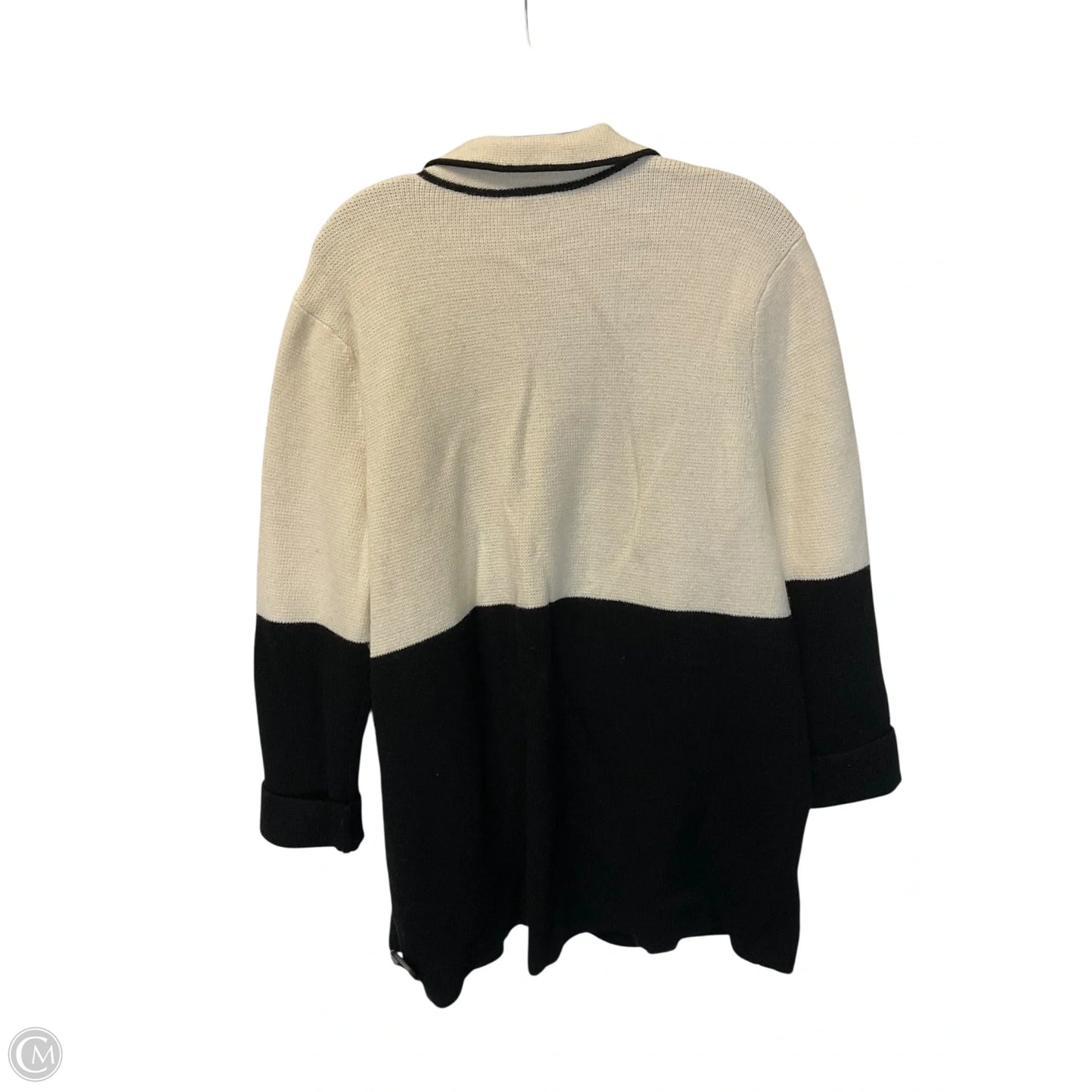 Sweater Cardigan By Talbots In Black & Cream, Size: L