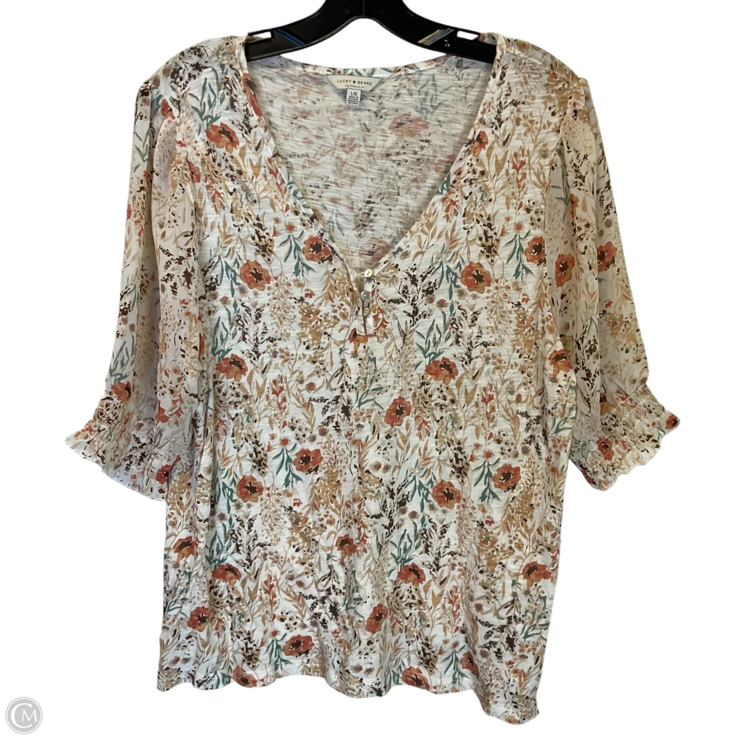 Top Short Sleeve By Lucky Brand In Cream, Size: L
