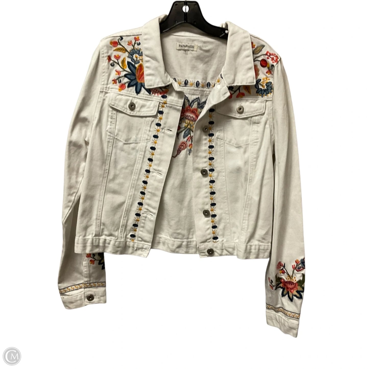 Jacket Denim By Paparazzi In White Denim, Size: L