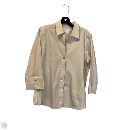 Top Long Sleeve By Foxcroft In Beige, Size: L