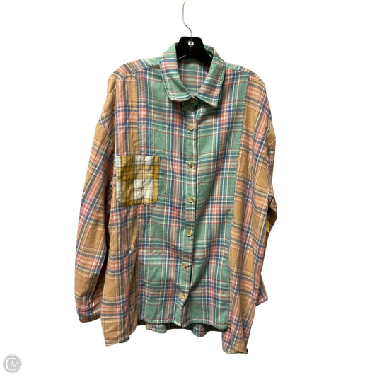 Top Long Sleeve Basic By Vestique In Plaid Pattern, Size: L