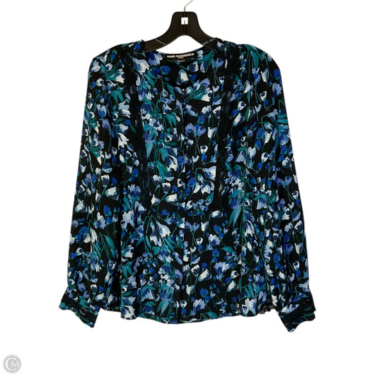 Top Long Sleeve Designer By Karl Lagerfeld In Black & Blue, Size: M