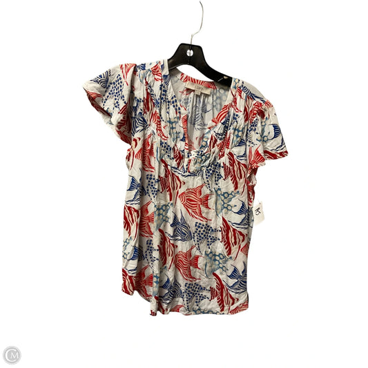 Top Short Sleeve By Loft In Red & White, Size: S