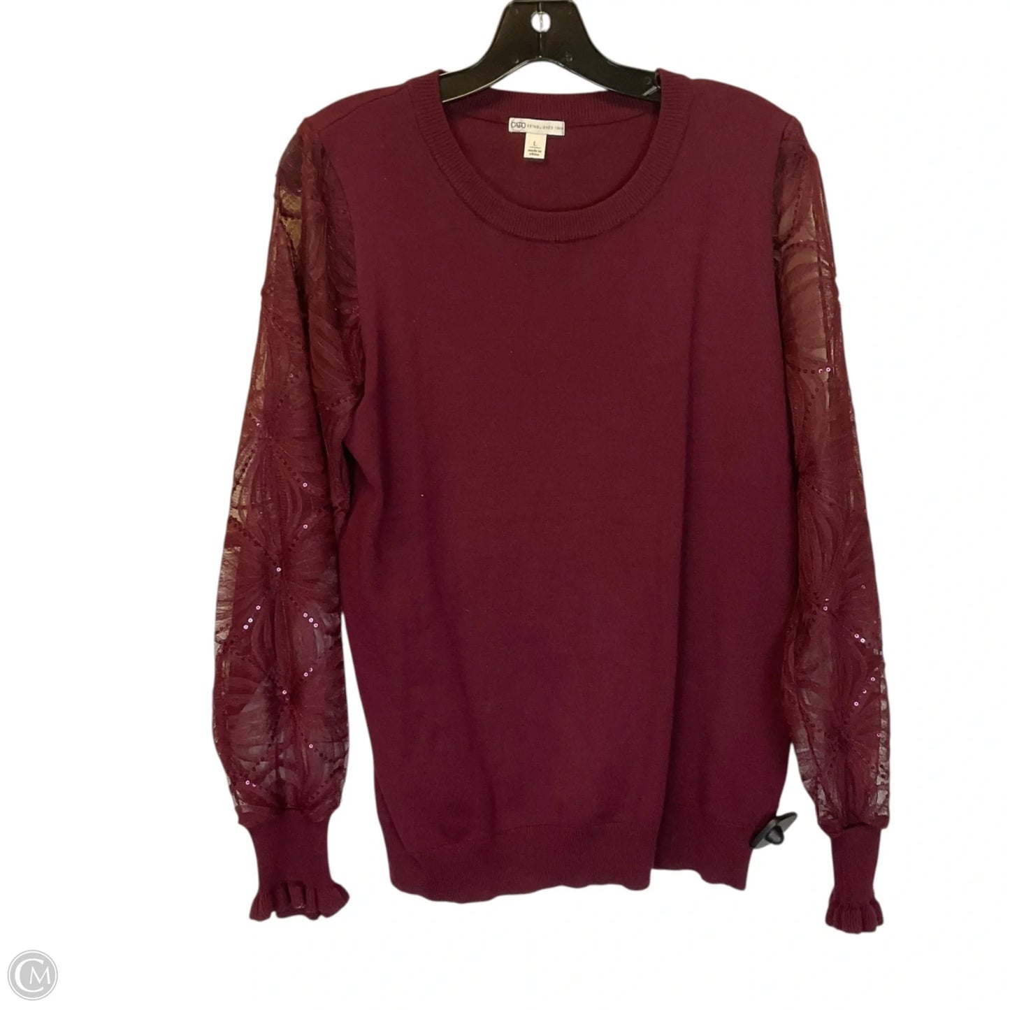 Top Long Sleeve By Cato In Maroon, Size: L