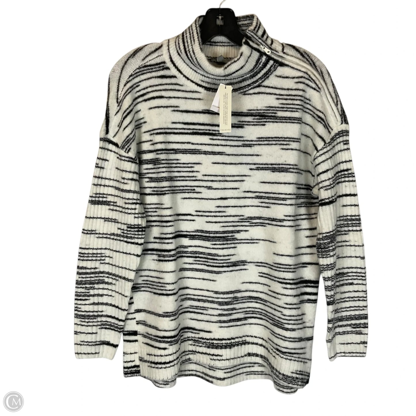 Jacket Fleece By Talbots In Black & Cream, Size: M PETITE