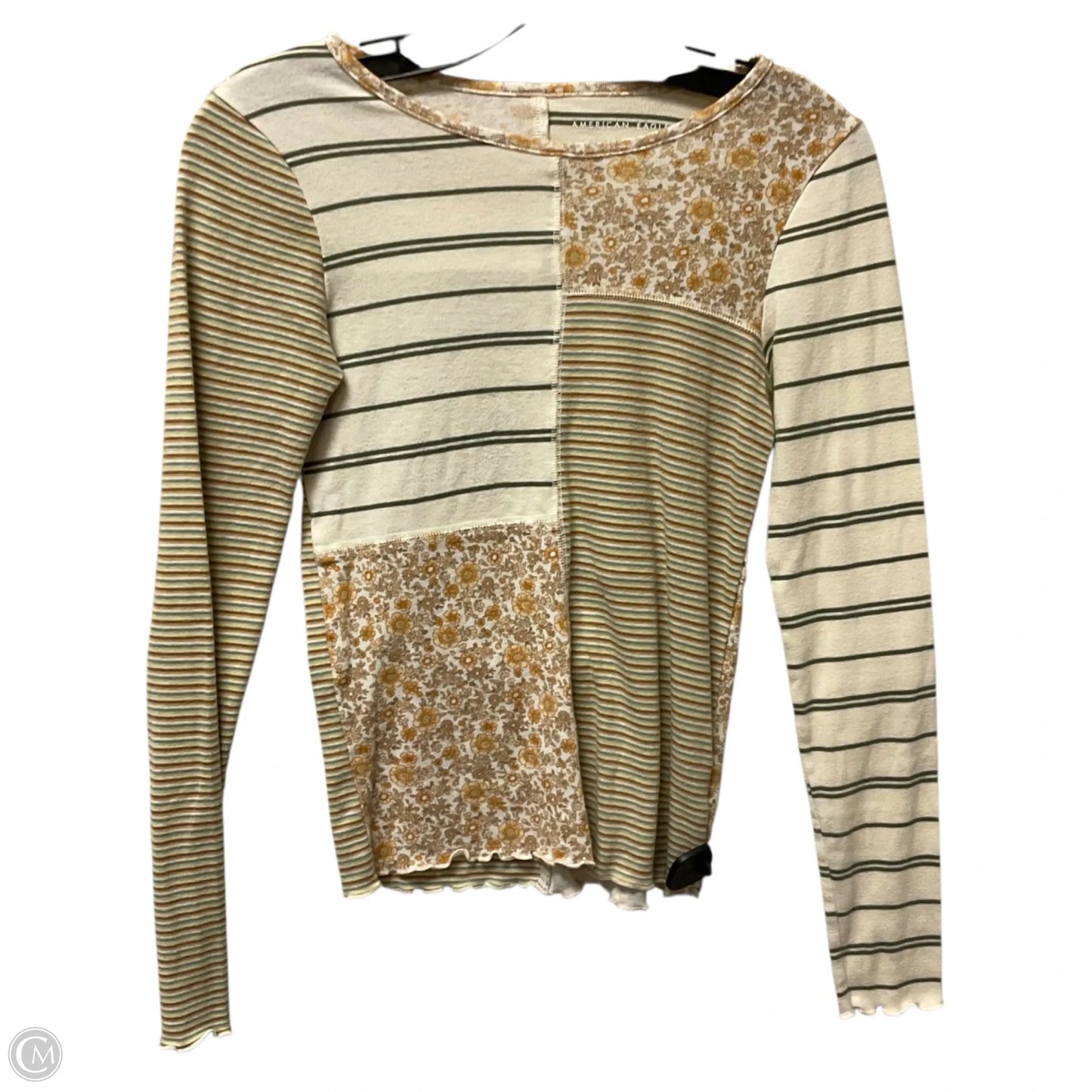 Top Long Sleeve By American Eagle In Green & Yellow, Size: S